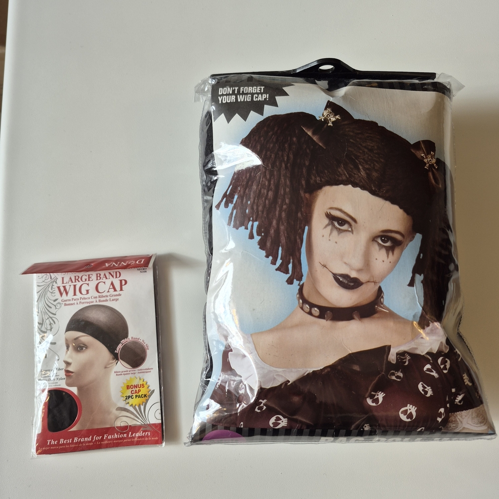 Black Rag Doll Yarn Wig with Wig Caps